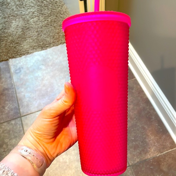 New neon pink studded Starbucks tumbler